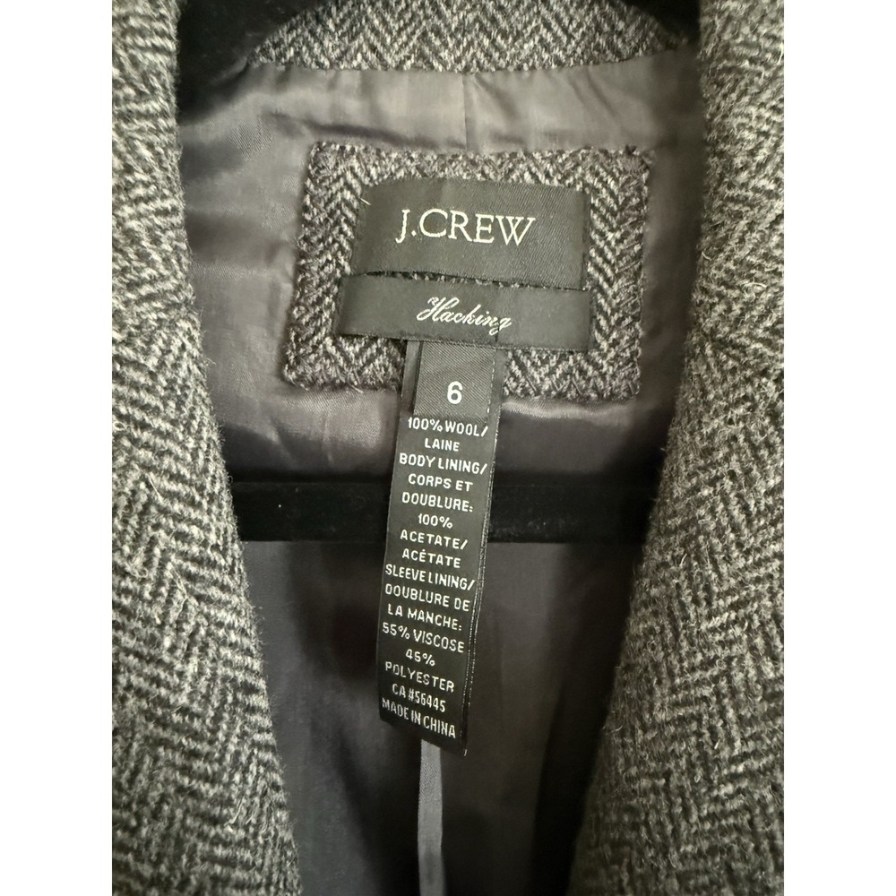 J CREW HACKING Womens 6 Gray Herringbone 100% Wool Button Lined Jacket Blazer - Picture 3 of 6